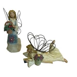 Two Ganz Angel Accent Flower Winter greenery Resin figurines by Roman Home Decor